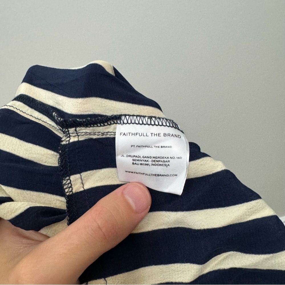 Faithful The Brand Revolve Ocean Dip Dress in Mazur Stripe Print Blue Cream - Picture 8 of 9